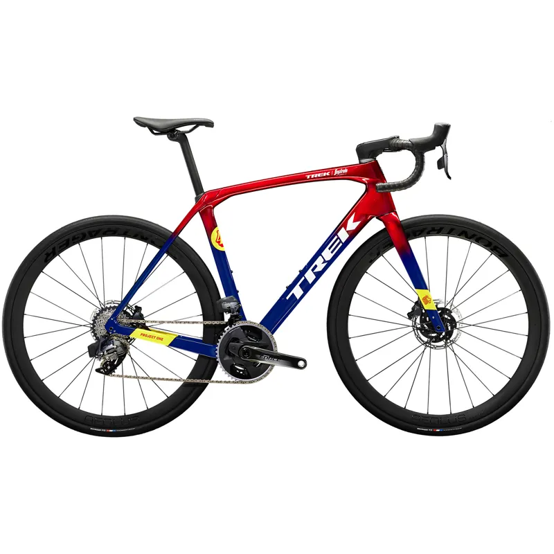 Trek Domane SLR 7 eTap Road Bike in Metallic Red Smoke/Blue Smoke Fade