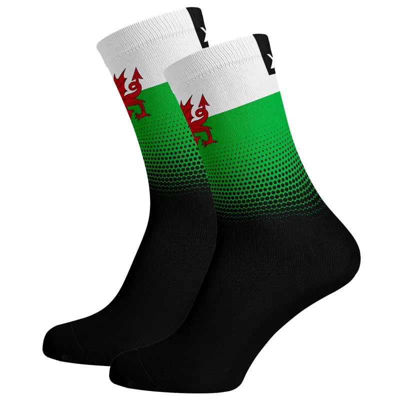 Sox Footwear Wales Flag Premium Crew Socks in Black/Green/White